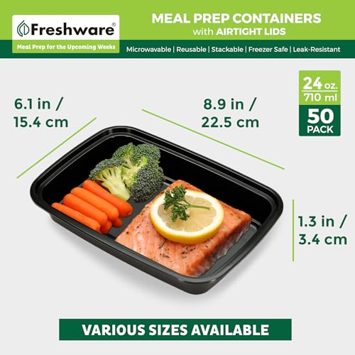 Freshware Meal Prep Containers [50 Pack] 1 Compartment with Lids, Food Storage Containers, Bento Box, BPA Free, Stackable, Microwave/Dishwasher/Freezer Safe (24 oz) - My Kitchen Products