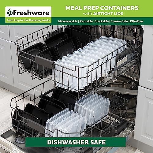 Freshware Meal Prep Containers [50 Pack] 1 Compartment with Lids, Food Storage Containers, Bento Box, BPA Free, Stackable, Microwave/Dishwasher/Freezer Safe (24 oz) - My Kitchen Products