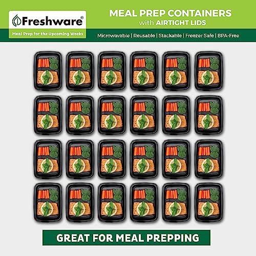 Freshware Meal Prep Containers [50 Pack] 1 Compartment with Lids, Food Storage Containers, Bento Box, BPA Free, Stackable, Microwave/Dishwasher/Freezer Safe (24 oz) - My Kitchen Products