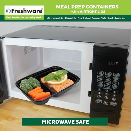 Freshware Meal Prep Containers [50 Pack] 2 Compartment with Lids, Food Storage Containers, Bento Box, BPA Free, Stackable, Microwave/Dishwasher/Freezer Safe (28 oz) - My Kitchen Products