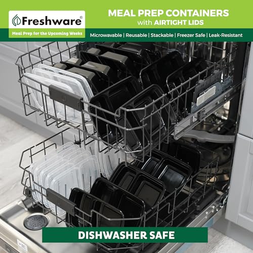 Freshware Meal Prep Containers [50 Pack] 2 Compartment with Lids, Food Storage Containers, Bento Box, BPA Free, Stackable, Microwave/Dishwasher/Freezer Safe (28 oz) - My Kitchen Products