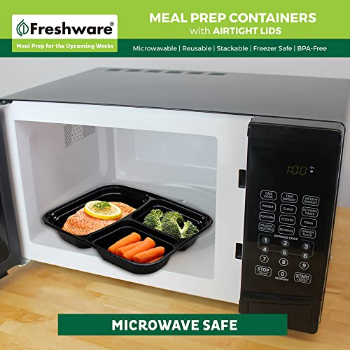 Freshware Meal Prep Containers [50 Pack] 3 Compartment Food Storage Containers with Lids, Bento Box, BPA Free, Stackable, Microwave/Dishwasher/Freezer Safe (24 oz) - My Kitchen Products