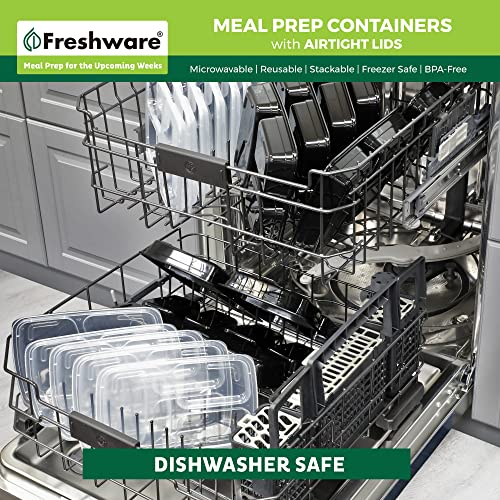 Freshware Meal Prep Containers [50 Pack] 3 Compartment Food Storage Containers with Lids, Bento Box, BPA Free, Stackable, Microwave/Dishwasher/Freezer Safe (24 oz) - My Kitchen Products