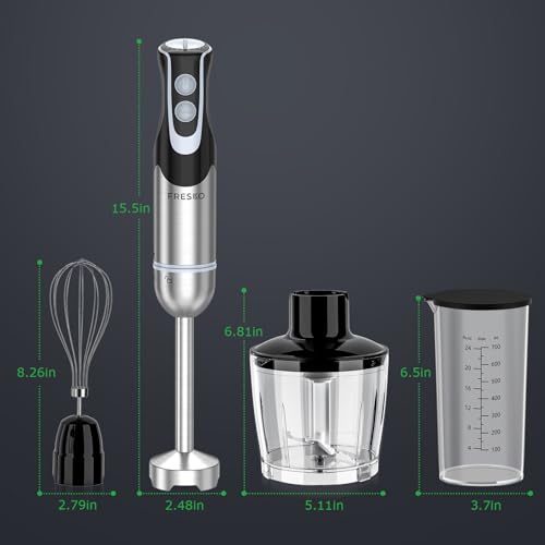 FRESKO Immersion Blender Handheld, Stainless Steel Hand Electric Stick Mixer with 12-Speeds & Turbo Mode, Powerful 500W Emulsion Blender with Beaker, Chopper & Whisk for Smoothie, Puree, Baby Food - My Kitchen Products