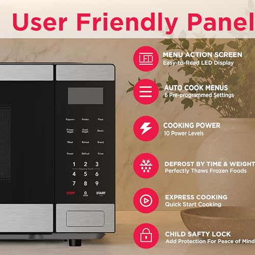 Frigidaire 0.9 CU. FT. Microwave, Digital Control Panel - Auto Cooking Settings - Child Safety Lock - Stainless Steel - My Kitchen Products