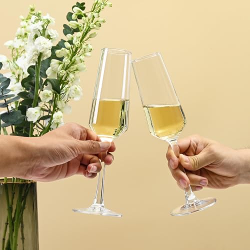 FrutPunch Champagne Flutes, Champagne Glasses Set of 2, 8.5OZ, Elegant High-Foot Champagne Glasses, Sparkling Wine Glasses, Perfect for Family Gatherings, Birthdays, Weddings, Anniversaries - My Kitchen Products