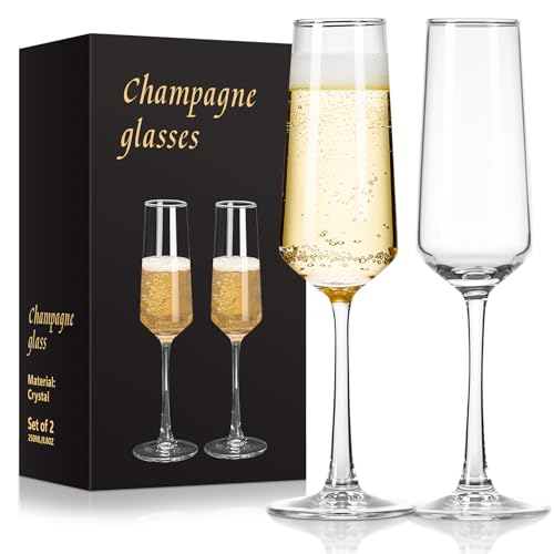FrutPunch Champagne Flutes, Champagne Glasses Set of 2, 8.5OZ, Elegant High-Foot Champagne Glasses, Sparkling Wine