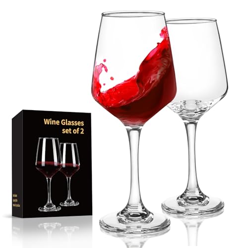 FrutPunch Red Wine Glasses Set of 2, Hand-Blown Crystal Clear Wine Glasses, 15OZ，Thin Rim, Long