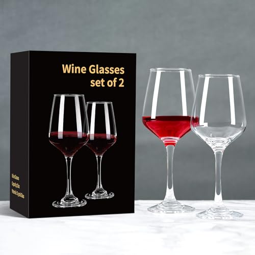 FrutPunch Red Wine Glasses Set of 2, Hand-Blown Crystal Clear Wine Glasses, 15OZ，Thin Rim, Long Stem, Perfect for White and Red Wine, Suitable for Parties, Weddings, Anniversaries - My Kitchen Products