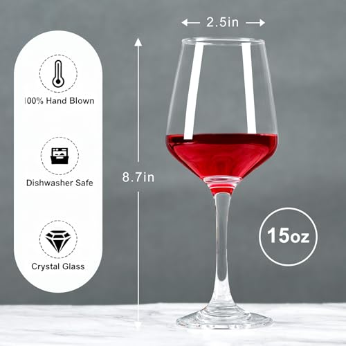 FrutPunch Red Wine Glasses Set of 2, Hand-Blown Crystal Clear Wine Glasses, 15OZ，Thin Rim, Long Stem, Perfect for White and Red Wine, Suitable for Parties, Weddings, Anniversaries - My Kitchen Products
