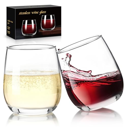 FrutPunch Stemless Wine Glasses, Stemless Wine Glass Set of 2, 12OZ Glasses, Suitable for Parties, an Ideal Wine Accessory