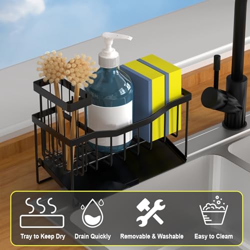 Fssvcd Maifan Sink Caddy Sponge Holder for Kitchen with Brush Holder and Stainless Steel Self Drain Tray, Rustproof Kitchen Sink Organizer for Sponge, Soap Dispenser Storage Accessories - My Kitchen Products