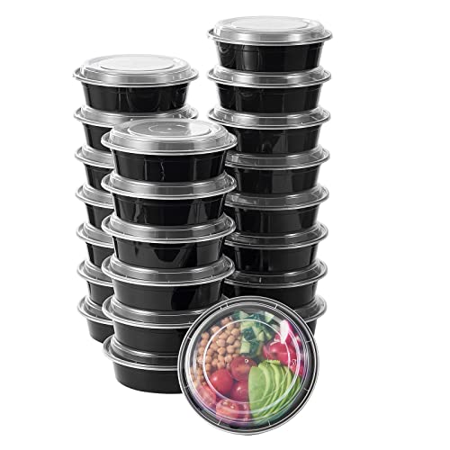 FULING 24 oz 50 ct Round Meal Prep Food Storage Containers with Lids To Go Plastic Lunch Plan Box Disposable Take Out Bowls Black BPA Free Reusable Durable Stackable Microwave Freezer Dishwasher Safe - My Kitchen Products