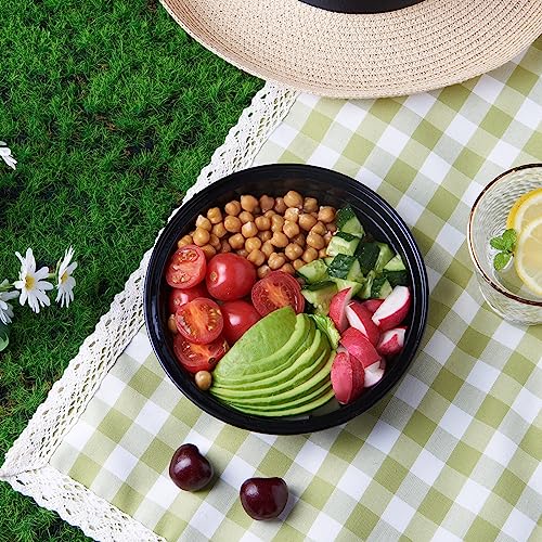 FULING 24 oz 50 ct Round Meal Prep Food Storage Containers with Lids To Go Plastic Lunch Plan Box Disposable Take Out Bowls Black BPA Free Reusable Durable Stackable Microwave Freezer Dishwasher Safe - My Kitchen Products