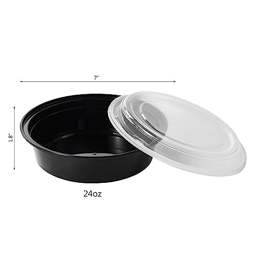 FULING 24 oz 50 ct Round Meal Prep Food Storage Containers with Lids To Go Plastic Lunch Plan Box Disposable Take Out Bowls Black BPA Free Reusable Durable Stackable Microwave Freezer Dishwasher Safe - My Kitchen Products