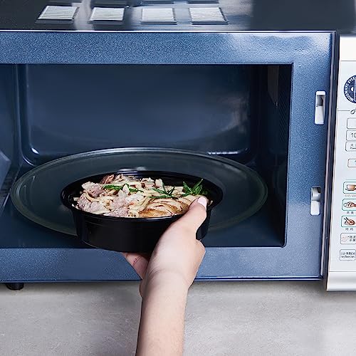 FULING 24 oz 50 ct Round Meal Prep Food Storage Containers with Lids To Go Plastic Lunch Plan Box Disposable Take Out Bowls Black BPA Free Reusable Durable Stackable Microwave Freezer Dishwasher Safe - My Kitchen Products