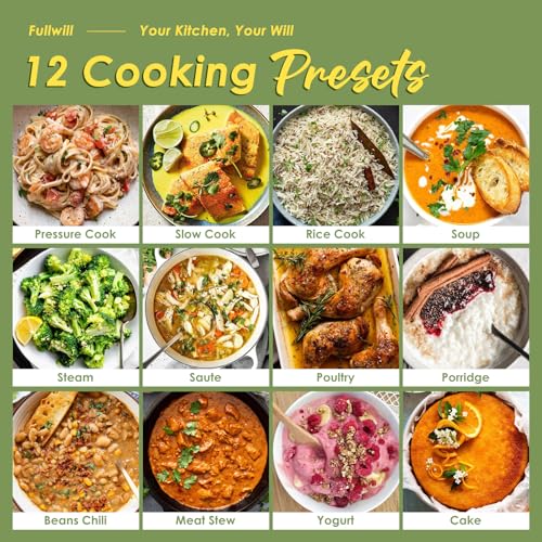 Fullwill 9-in-1 Electric Pressure Cooker, 12 Presets Instant Multi Cooker, Olla de Presion Nonstick Pot 6 Quarts Slow Cooker, Rice Cooker, Steamer, Sauté, Yogurt Maker, Warmer - My Kitchen Products