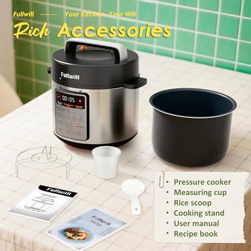 Fullwill 9-in-1 Electric Pressure Cooker, 12 Presets Instant Multi Cooker, Olla de Presion Nonstick Pot 6 Quarts Slow Cooker, Rice Cooker, Steamer, Sauté, Yogurt Maker, Warmer - My Kitchen Products