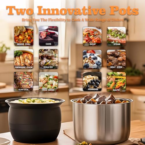 Fullwill Electric Pressure Cooker 6QT Dual Pots, 12 in 1 MultiFunction Cooker with 304 Stainless Steel & Ceramic Pots, Pressure Cook, Soup, Porridge, Yogurt, Meat Stew, Rice, Poultry, Beans and More - My Kitchen Products