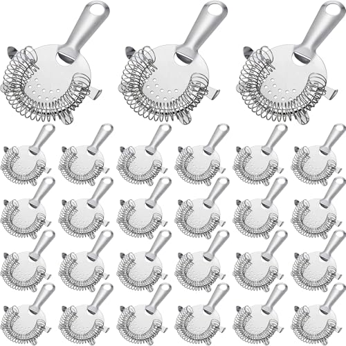 Funnymoom 27 Pack Cocktail Strainer 4 Prong Stainless Steel Bar Bartender Strainer 6 Inches Silver Bar Drink Tool