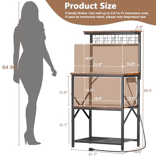 Furologee Kitchen Bakers Rack with Power Outlet, Microwave Oven Stand with Storage 4 Tiers, Coffee Bar Table with 6 S Hooks, Kitchen Storage Shelf Rack for Spices, Pots, Rustic Brown - My Kitchen Products