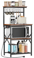 Furologee Kitchen Bakers Rack with Power Outlet, Microwave Oven Stand with Storage 4 Tiers, Coffee Bar Table with 6 S Hooks, Kitchen Storage Shelf Rack for Spices, Pots, Rustic Brown - My Kitchen Products