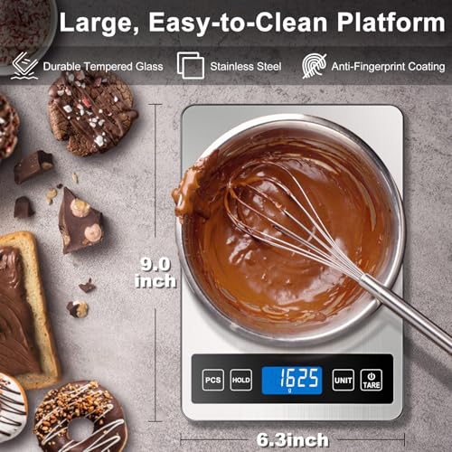 Fuzion Food Scale, 1g/0.1oz Digital Kitchen Scale - 22lb, 7 Units, Tare & PCS, Rechargeable Power, Tempered Glass & Stainless Steel - Food Weight Scale Grams and Ounces for Cooking, Baking - My Kitchen Products