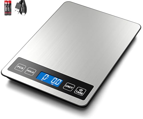 Fuzion Food Scale, 1g/0.1oz Digital Kitchen Scale - 22lb, 7 Units, Tare & PCS, Rechargeable Power, Tempered Glass & Stainless Steel - Food Weight Scale Grams and Ounces for Cooking, Baking - My Kitchen Products