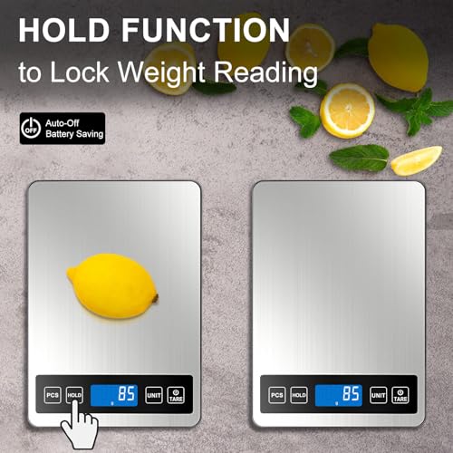 Fuzion Food Scale, 1g/0.1oz Digital Kitchen Scale - 22lb, 7 Units, Tare & PCS, Rechargeable Power, Tempered Glass & Stainless Steel - Food Weight Scale Grams and Ounces for Cooking, Baking - My Kitchen Products