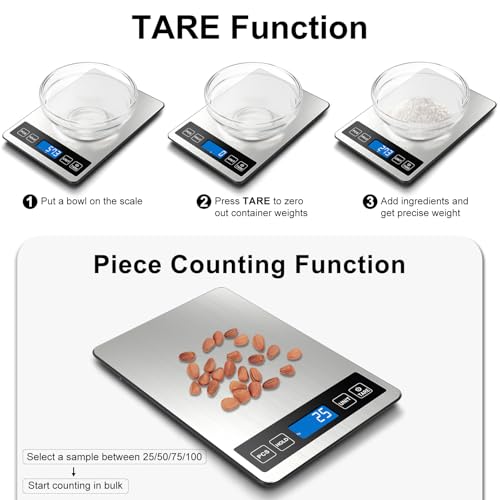 Fuzion Food Scale, 1g/0.1oz Digital Kitchen Scale - 22lb, 7 Units, Tare & PCS, Rechargeable Power, Tempered Glass & Stainless Steel - Food Weight Scale Grams and Ounces for Cooking, Baking - My Kitchen Products