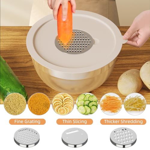 Fyrnova Mixing Bowls with Lids Set, 6 Piece Stainless Steel Nesting Storage Bowls for Kitchen, with 3 Grater Attachments & Non-Slip Bottoms, Size 5.5,3.5,2.5,2.1,1.5,1.1 QT - My Kitchen Products