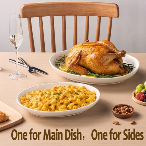 Gacoree Oval Serving Platters Set of 2 (14" & 12"), Large Wide Ceramic Serving Dishes for Entertaining, Turkey, Fish, Salad, Oven Safe White Porcelain Serving Plates - My Kitchen Products