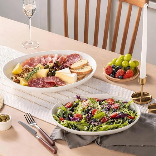 Gacoree Oval Serving Platters Set of 2 (14" & 12"), Large Wide Ceramic Serving Dishes for Entertaining, Turkey, Fish, Salad, Oven Safe White Porcelain Serving Plates - My Kitchen Products