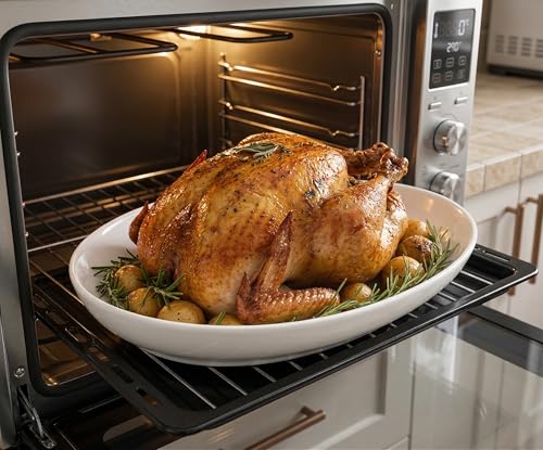 Gacoree Oval Serving Platters Set of 2 (14" & 12"), Large Wide Ceramic Serving Dishes for Entertaining, Turkey, Fish, Salad, Oven Safe White Porcelain Serving Plates - My Kitchen Products