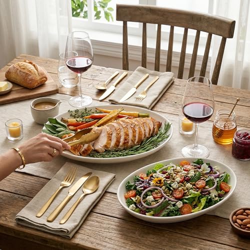 Gacoree Oval Serving Platters Set of 2 (14" & 12"), Large Wide Ceramic Serving Dishes for Entertaining, Turkey, Fish, Salad, Oven Safe White Porcelain Serving Plates - My Kitchen Products