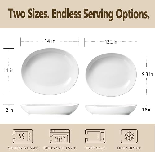 Gacoree Oval Serving Platters Set of 2 (14" & 12"), Large Wide Ceramic Serving Dishes for Entertaining, Turkey, Fish, Salad, Oven Safe White Porcelain Serving Plates - My Kitchen Products