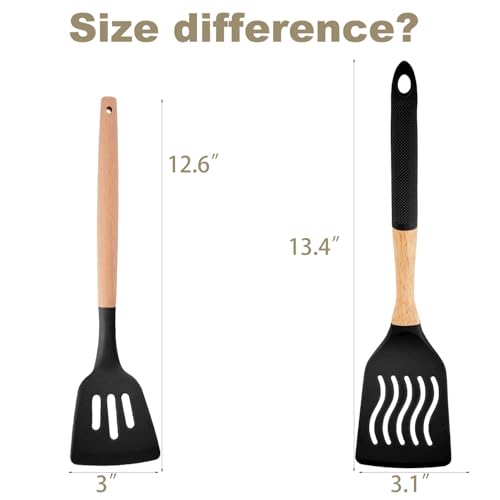 Gaixvny Kitchen Utensils Set - 34 PCS Non-Stick Silicone Cooking Utensils Set Spatula Set with Holder, Wooden Handle Spoon,Brush,Whisk Kitchen Gadgets Tools Set for Nonstick Cookware (Black-34P) - My Kitchen Products