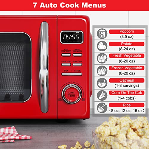 Galanz GLCMKZ11RDR10 Retro Countertop Microwave Oven with Auto Cook & Reheat, Defrost, Quick Start Functions, Easy Clean with Glass Turntable, Pull Handle, 1.1 cu ft, Red - My Kitchen Products