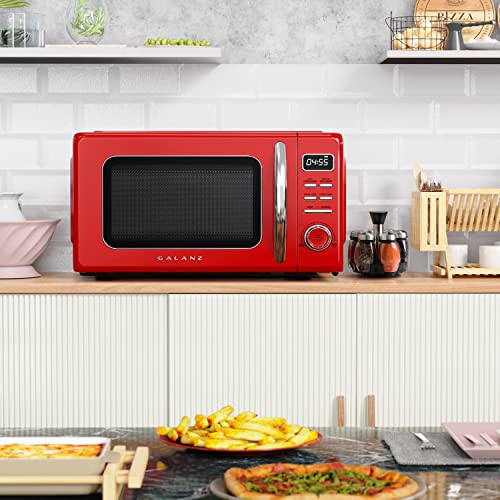 Galanz GLCMKZ11RDR10 Retro Countertop Microwave Oven with Auto Cook & Reheat, Defrost, Quick Start Functions, Easy Clean with Glass Turntable, Pull Handle, 1.1 cu ft, Red - My Kitchen Products