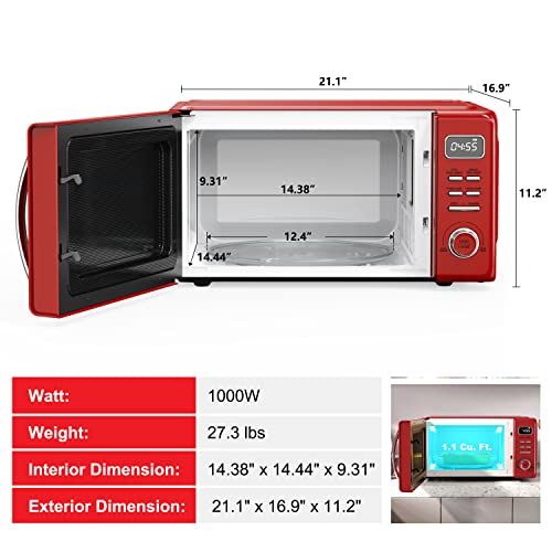 Galanz GLCMKZ11RDR10 Retro Countertop Microwave Oven with Auto Cook & Reheat, Defrost, Quick Start Functions, Easy Clean with Glass Turntable, Pull Handle, 1.1 cu ft, Red - My Kitchen Products