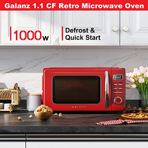 Galanz GLCMKZ11RDR10 Retro Countertop Microwave Oven with Auto Cook & Reheat, Defrost, Quick Start Functions, Easy Clean with Glass Turntable, Pull Handle, 1.1 cu ft, Red - My Kitchen Products