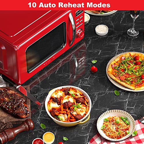 Galanz GLCMKZ11RDR10 Retro Countertop Microwave Oven with Auto Cook & Reheat, Defrost, Quick Start Functions, Easy Clean with Glass Turntable, Pull Handle, 1.1 cu ft, Red - My Kitchen Products