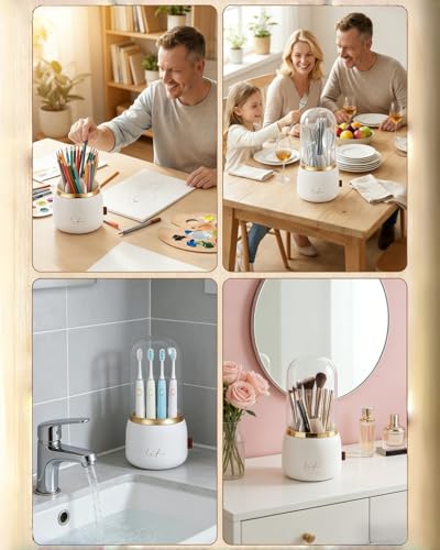 Galunt Silverware Organizer with Lid, 360° Rotation Utensil Holder for Kitchen Counter, Silverware Caddy for Party, 7 Slots Fits Standard Utensils & Most Steak Knives Up to 8.5 Inches(White) - My Kitchen Products