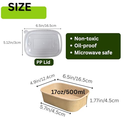 ganfaner 17oz Disposable Food Meal Prep Container with Lids, 50 Sets Paper Acai Bowls Compostable for Soup Noodles Microwave Safe, Leak-Proof Salad Bowl for Lunch Party Home School Take Out - My Kitchen Products