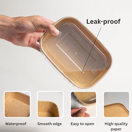 ganfaner 17oz Disposable Food Meal Prep Container with Lids, 50 Sets Paper Acai Bowls Compostable for Soup Noodles Microwave Safe, Leak-Proof Salad Bowl for Lunch Party Home School Take Out - My Kitchen Products