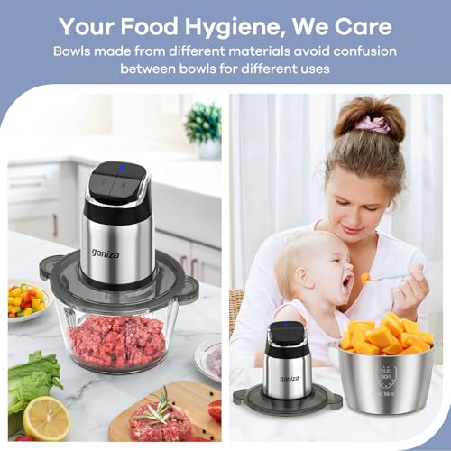 Ganiza Food Processor with Dual Bowls, 2-Speed Food Chopper & Meat Grinder - My Kitchen Products