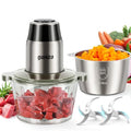 GANIZA Food Processors, Electric Food Chopper with Meat Grinder & Vegetable Chopper - 2 Bowls (8 Cup+8 Cup) with Powerful 450W Copper Motor - Includes 2 Sets of Bi-Level Blades (Silver) - My Kitchen Products