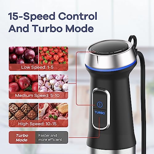Ganiza Immersion Blender 5 in 1 Hand Blender Max 1000W Heavy Duty Motor, 16 Speed Mode Handheld Blender Stainless Steel Blade With 800ml Mixing Beaker, 600ml Chopper, Whisk and Milk Frother - My Kitchen Products