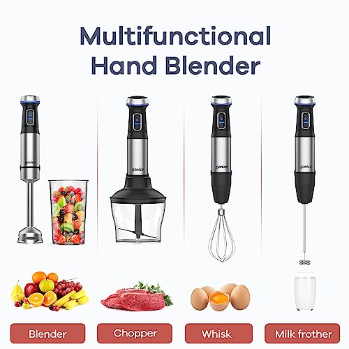 Ganiza Immersion Blender 5 in 1 Hand Blender Max 1000W Heavy Duty Motor, 16 Speed Mode Handheld Blender Stainless Steel Blade With 800ml Mixing Beaker, 600ml Chopper, Whisk and Milk Frother - My Kitchen Products