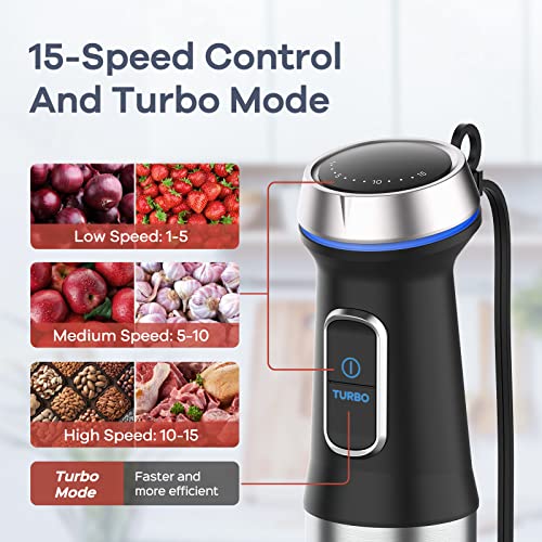Ganiza Immersion Blender Handheld Corded 8 in 1 Hand Blender Max 1000W 16 Speed Mode Stick Emulsifier with 800ml Mixing Beaker, 600ml Chopper, Whisk, Frother, Potato Masher and Portable Bottle - My Kitchen Products